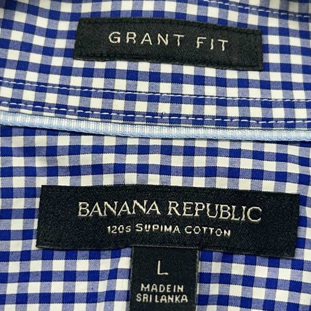 Banana Republc Shirt Men Large Grant Fit Long Sleeve Supima Cotton Check‎ Blue